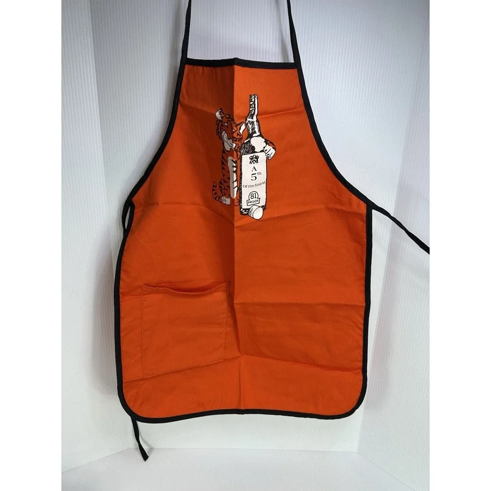 Vintage Orange Tiger Apron Kitchen Chef Cooking‎ BBQ Barware 81 Proof Liquor USA